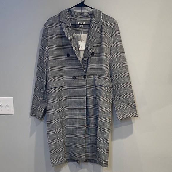 NWT Nordstrom PRIMA Gray Plaid Trench Coat Size M - Picture 3 of 9